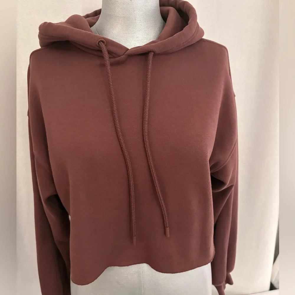 Fabletics Cozy Fleece Cropped Hoodie Chocolate Brown Oversized XS (Fits S) NWOT - Picture 6 of 12